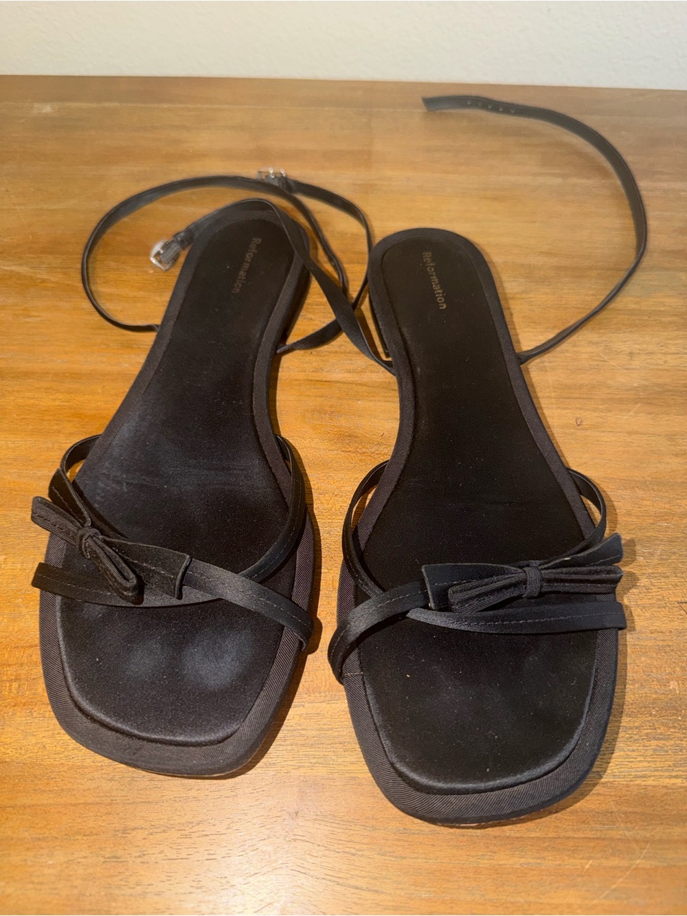 Reformation Black Strappy Bow Tie Flat Sandals
